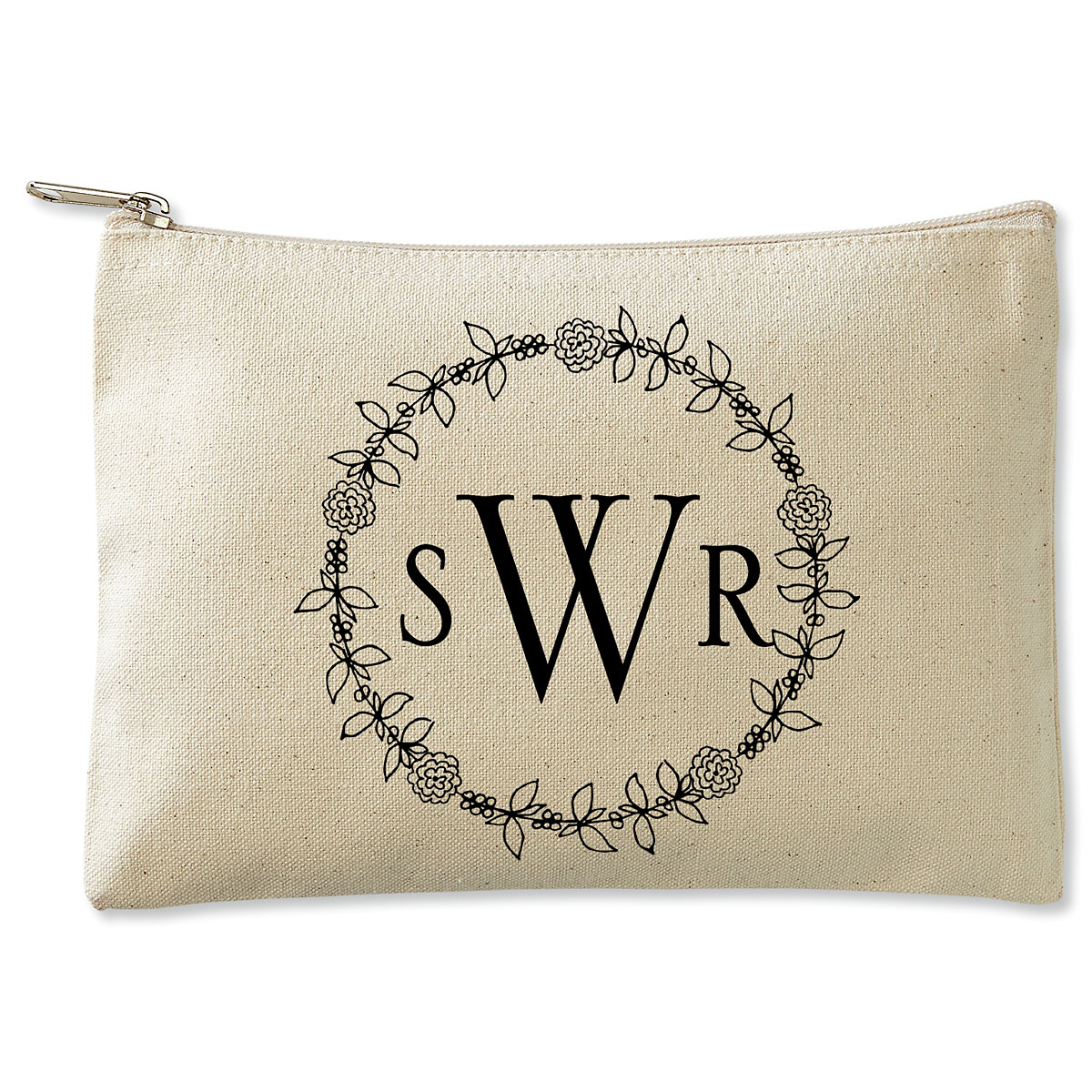 Personalized Wreath Monogram Zippered Canvas Pouch Lillian Vernon