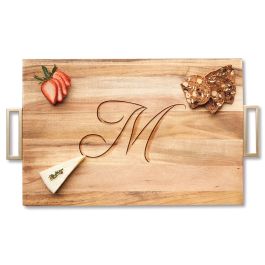 Charcuterie Acacia Board with Gold Handles - Script Initial
