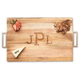 Charcuterie Acacia Board with Gold Handles - 3 Initials
