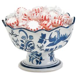Blue & White Birds Scalloped Footed Bowl