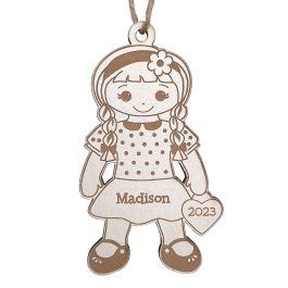 Girl with Braids Personalized Wood Ornament