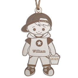 Boy with Ball Cap Personalized Wood Ornament