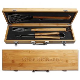 Personalized Grill Master Bamboo BBQ Set - With Name