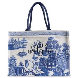 Monogrammed Chinoiserie Tote - Willow