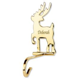 Reindeer Solid Brass Personalized Christmas Stocking Holder