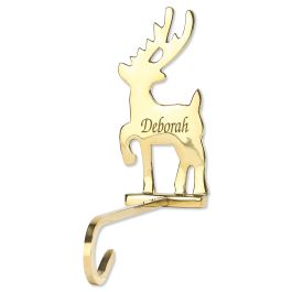 Reindeer Solid Brass Personalized Christmas Stocking Holder