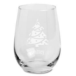 Tree Personalized Stemless Holiday Wine Glass