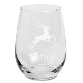 Reindeer Berry Personalized Stemless Holiday Wine Glass