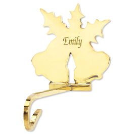 Bell/Holly Solid Brass Personalized Christmas Stocking Holder