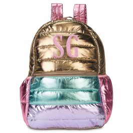 Icy Color Block Puffer Backpack - 2 Initials