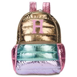 Icy Color Block Puffer Backpack - Varsity Initial