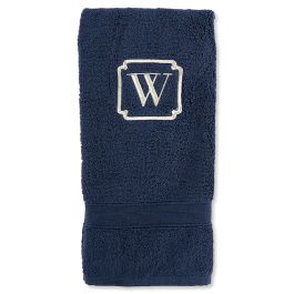 Navy Monogrammed Hand Towels - Initial with Border