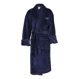Navy Terry Personalized Velour Shawl Collar Robe - Script Monogram