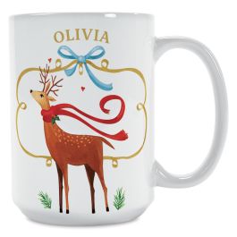 Reindeer Holiday Bow Personalized Mug