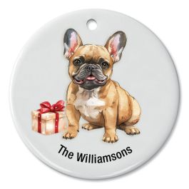 Merry Frenchiemas Personalized Ornament - Brindle Brown