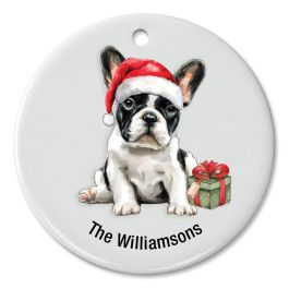 Merry Frenchiemas Personalized Ornament - Black White