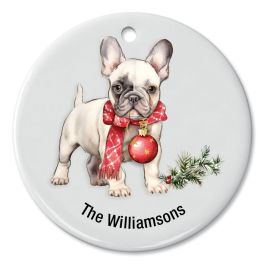 Merry Frenchiemas Personalized Ornament - Cream