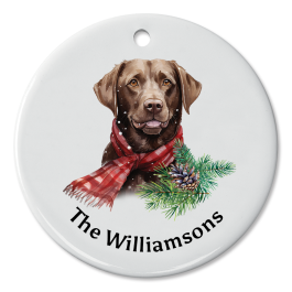 Labrador Greetings Personalized Ornament - Chocolate Lab