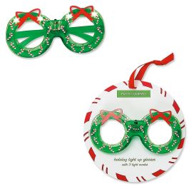 Wreath Holiday Cheer Light Up Novelty Glasses