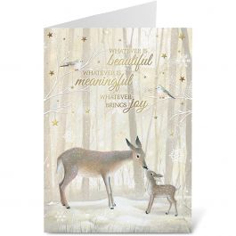 Deer and Fawn  Deluxe Christmas Cards - Personalized