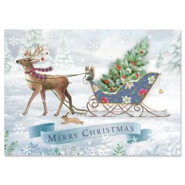 Reindeer Sleigh Christmas Cards - Personalized