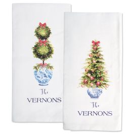 Blue and White Personalized Kitchen Towel - Set of Both