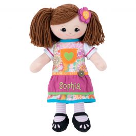 Personalized Brunette Rag Doll with Apron Dress