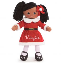 Personalized African American Rag Doll in Santa Dress