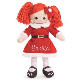 Personalized Red-Hair Rag Doll in Santa Dress