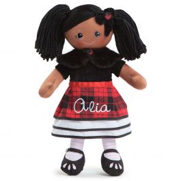 Personalized African American Rag Doll in Plaid Dress