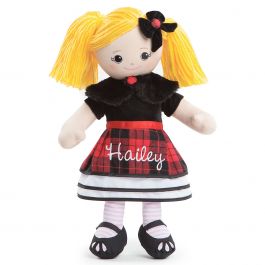 Personalized Blonde Rag Doll in Plaid Dress