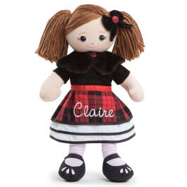 Personalized Brunette Rag Doll in Plaid Dress