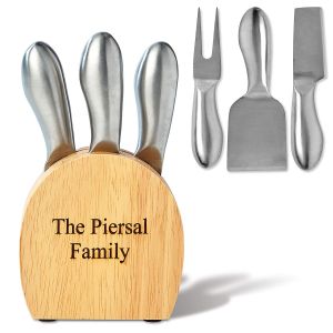 Engraved Wooden Cheese Block and Utensils