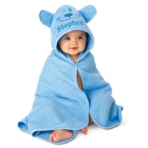 Blue Bear Hooded Animal Personalized Towel