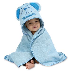 Blue Bear Hooded Animal Personalized Towel