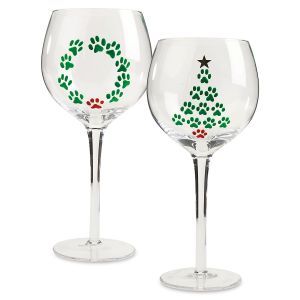 Hand Painted Stemmed Pawprint Wine Glasses