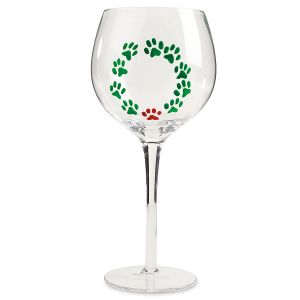 Hand Painted Stemmed Wreath Pawprint Wine Glass