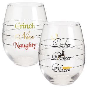 Holiday Stemless Wine Glasses