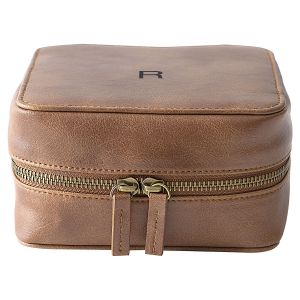 Personalized Faux Leather Tech Travel Case, Suede Brown - 1 Initial 