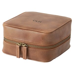 Personalized Faux Leather Tech Travel Case, Suede Brown - Monogram