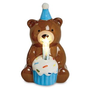 Blue Birthday Bear Keepsake LED Candle