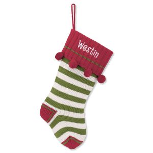 Green Striped Knit Personalized Christmas Stocking