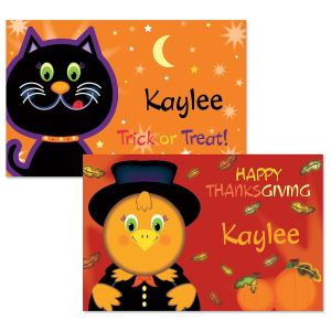 Cat and Turkey Reversible Autumn Place Mats