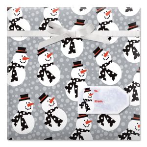 Snazzy Snowman Jumbo Rolled Gift Wrap and Labels