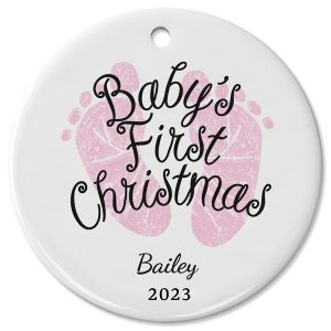 Personalized Baby Girl's First Christmas Ceramic Ornament