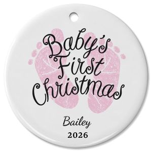 Personalized Baby Girl's First Christmas Ceramic Ornament