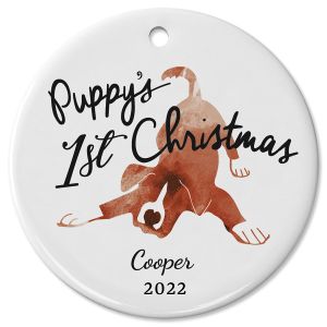 Puppy's First Christmas Ceramic Personalized Christmas Ornaments