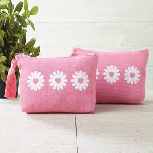 Daisy Hearts Canvas Cosmetic Bag