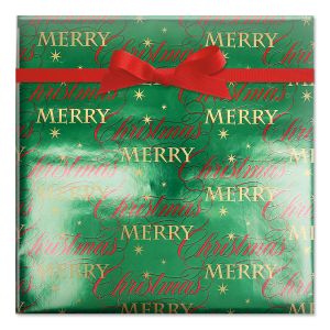 Merry Christmas Wishes Foil Rolled Gift Wrap