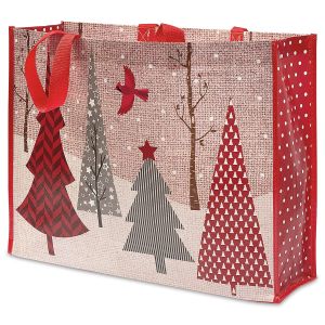 Red & Grey Trees Large Shopping Tote Bag